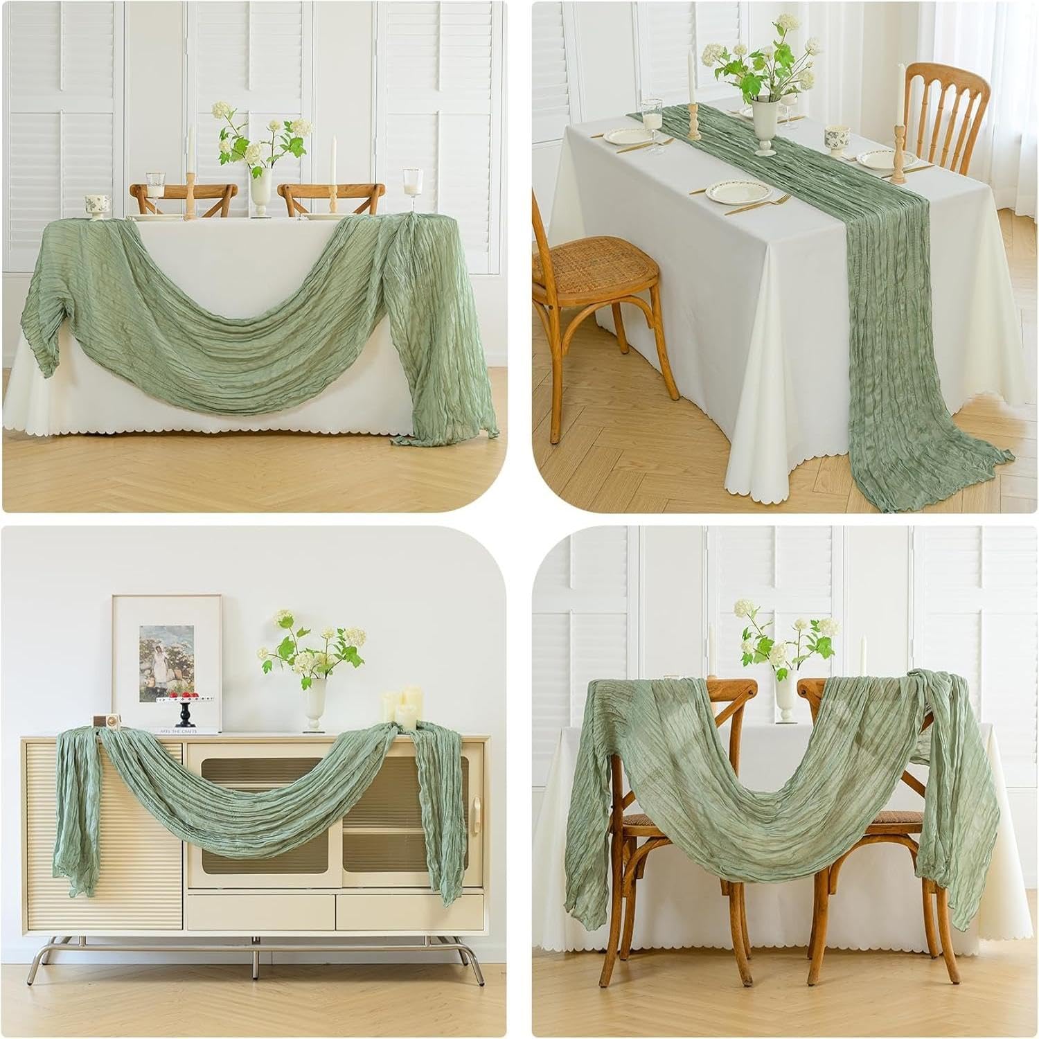 Fwxdbwyl bouquet and candles complement the sage green runner.