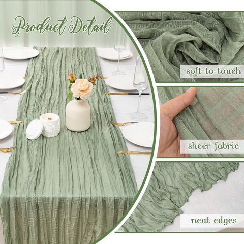 Fwxdbwyl sage green runner texture detail showing crinkled fabric.