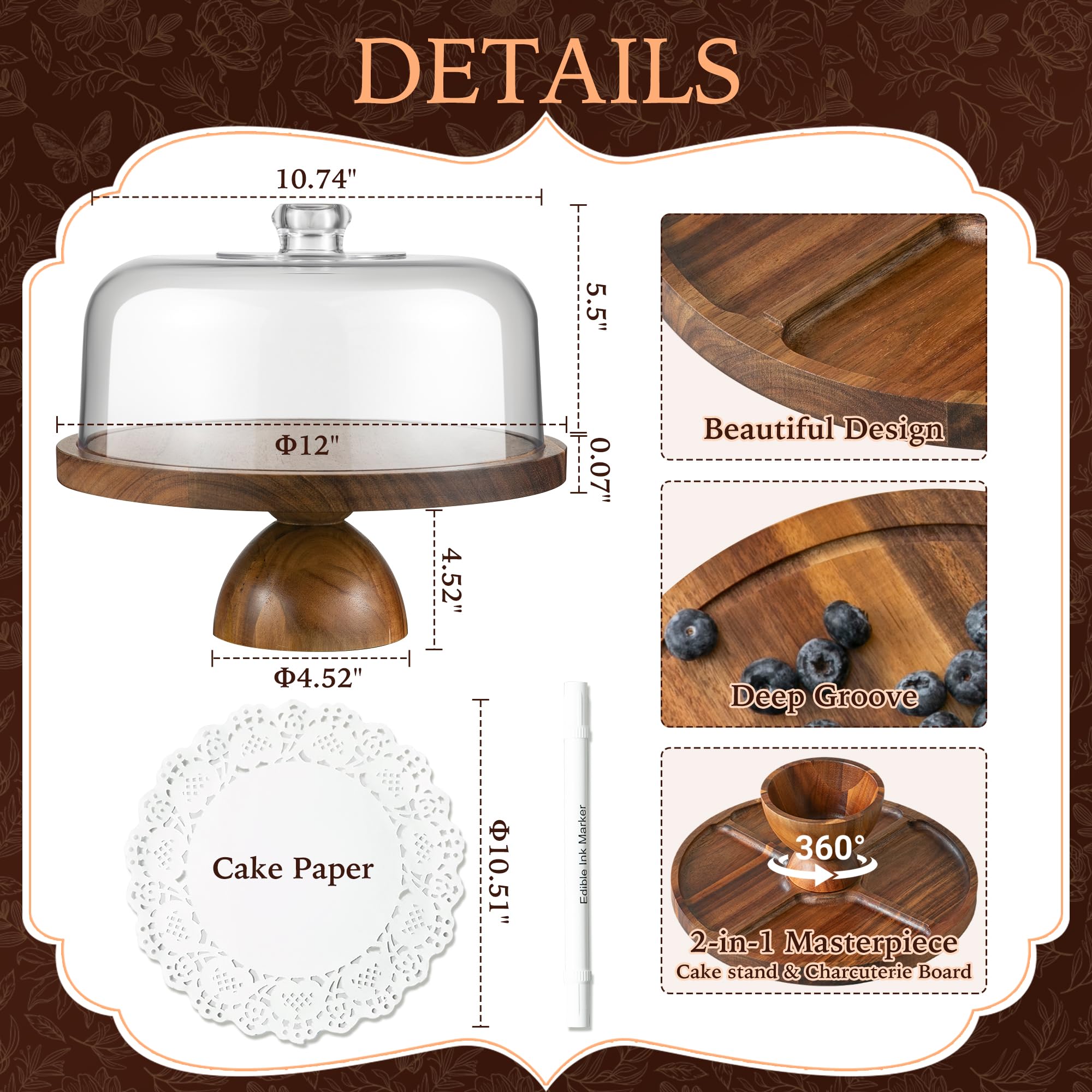 Fyctio 12-inch cake stand offers large capacity for big cakes.