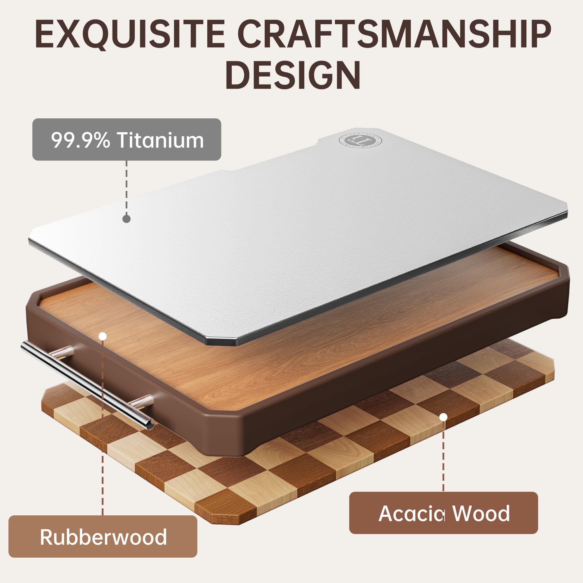 Fyctio acacia wood side adds warmth and a smooth cutting surface