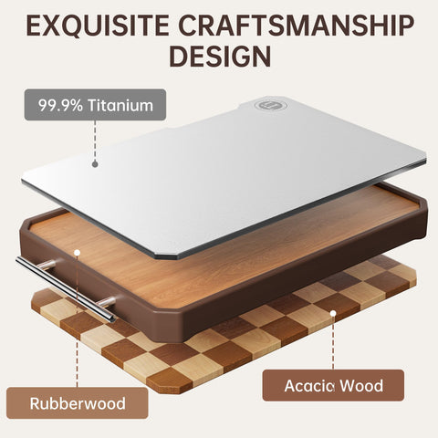 Fyctio acacia wood side adds warmth and a smooth cutting surface