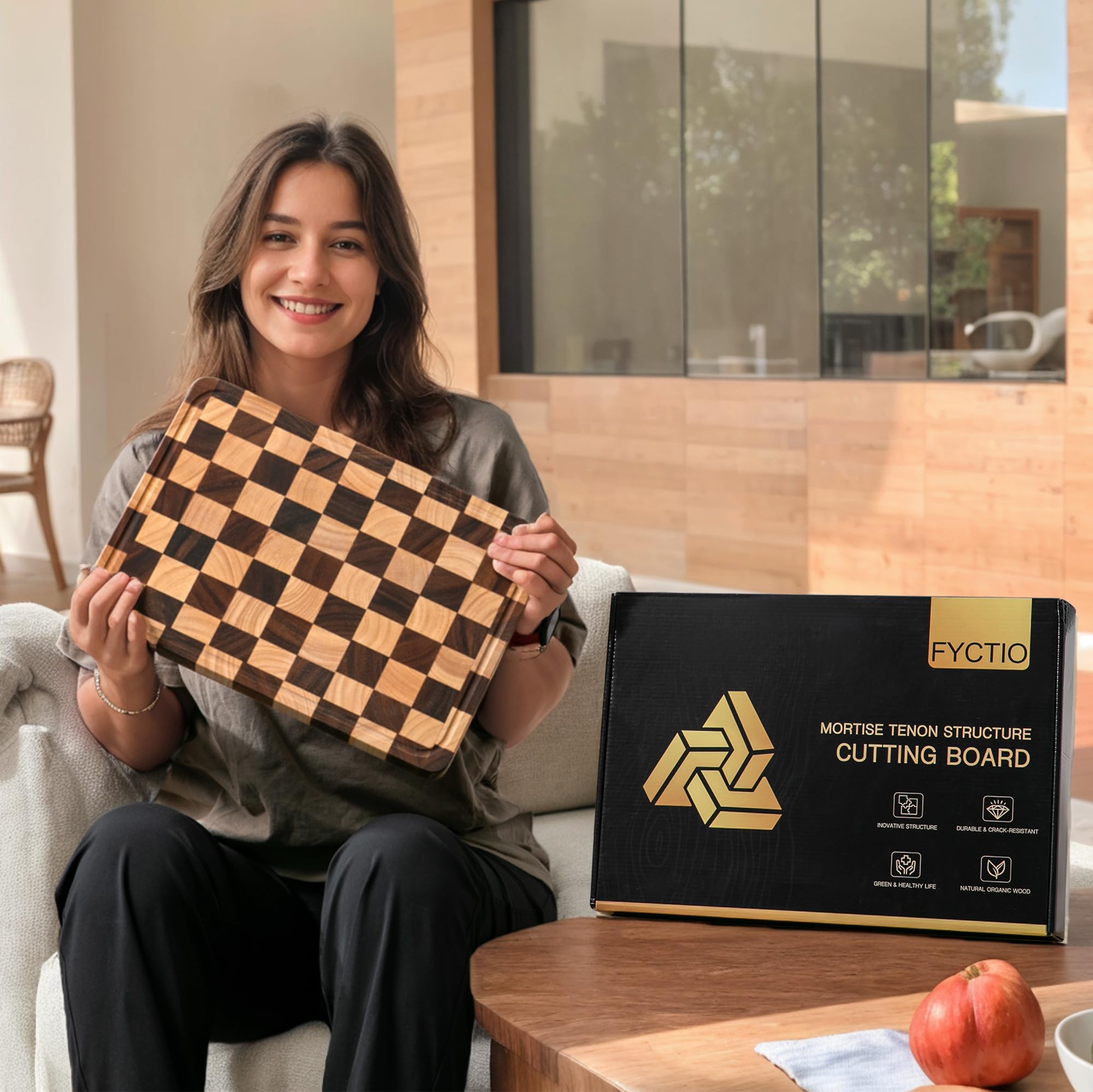 Fyctio checkerboard board used for chopping and stylish serving