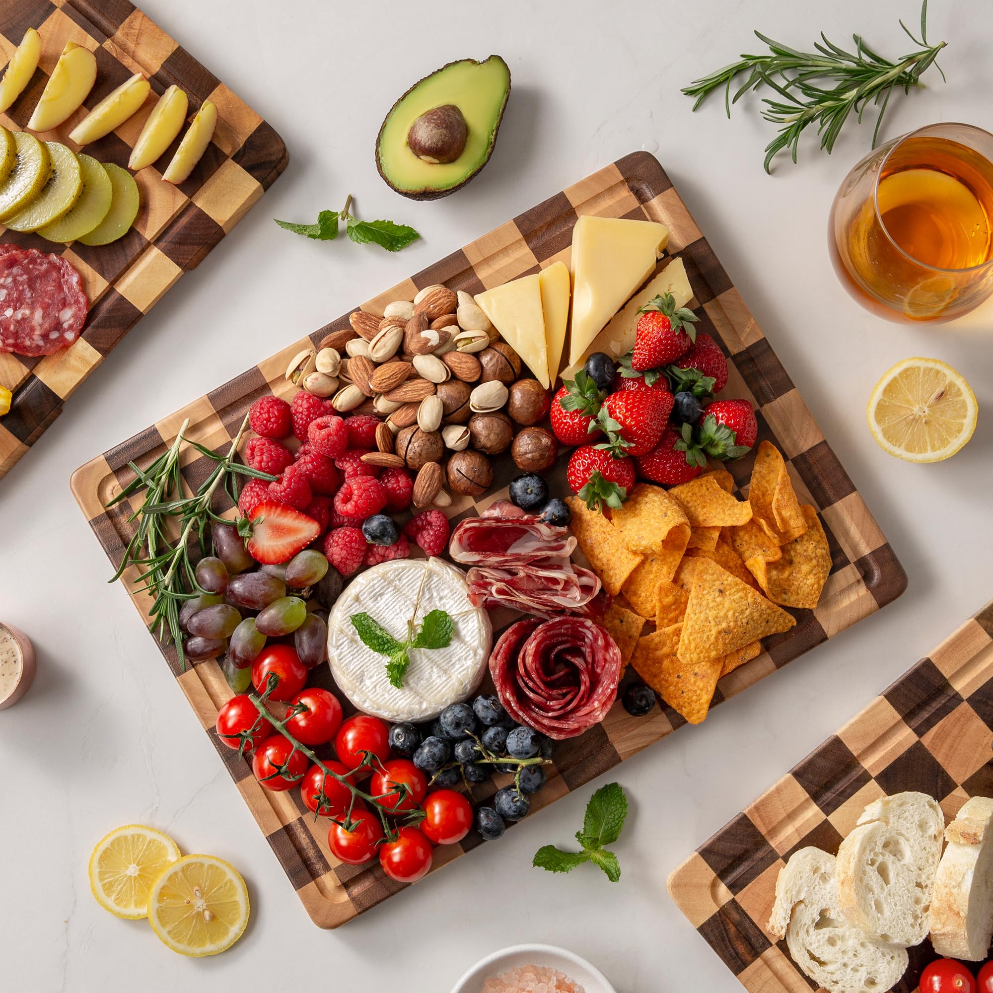 Fyctio cutting board with handles for easy lifting and serving.