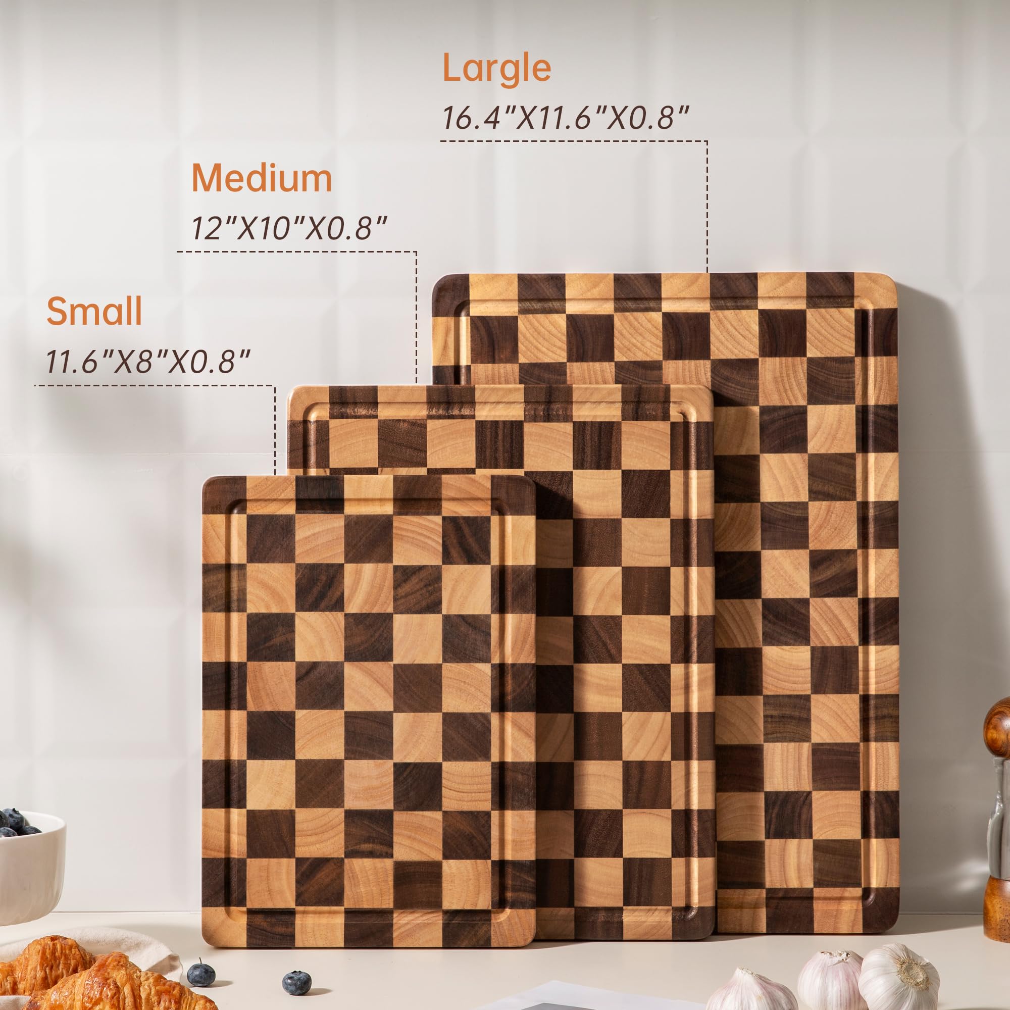 Fyctio cutting board medium checkered acacia ideal for slicing veggies.