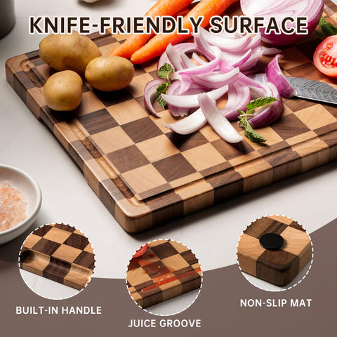 Fyctio cutting board small checkered acacia perfect for garnish prep.