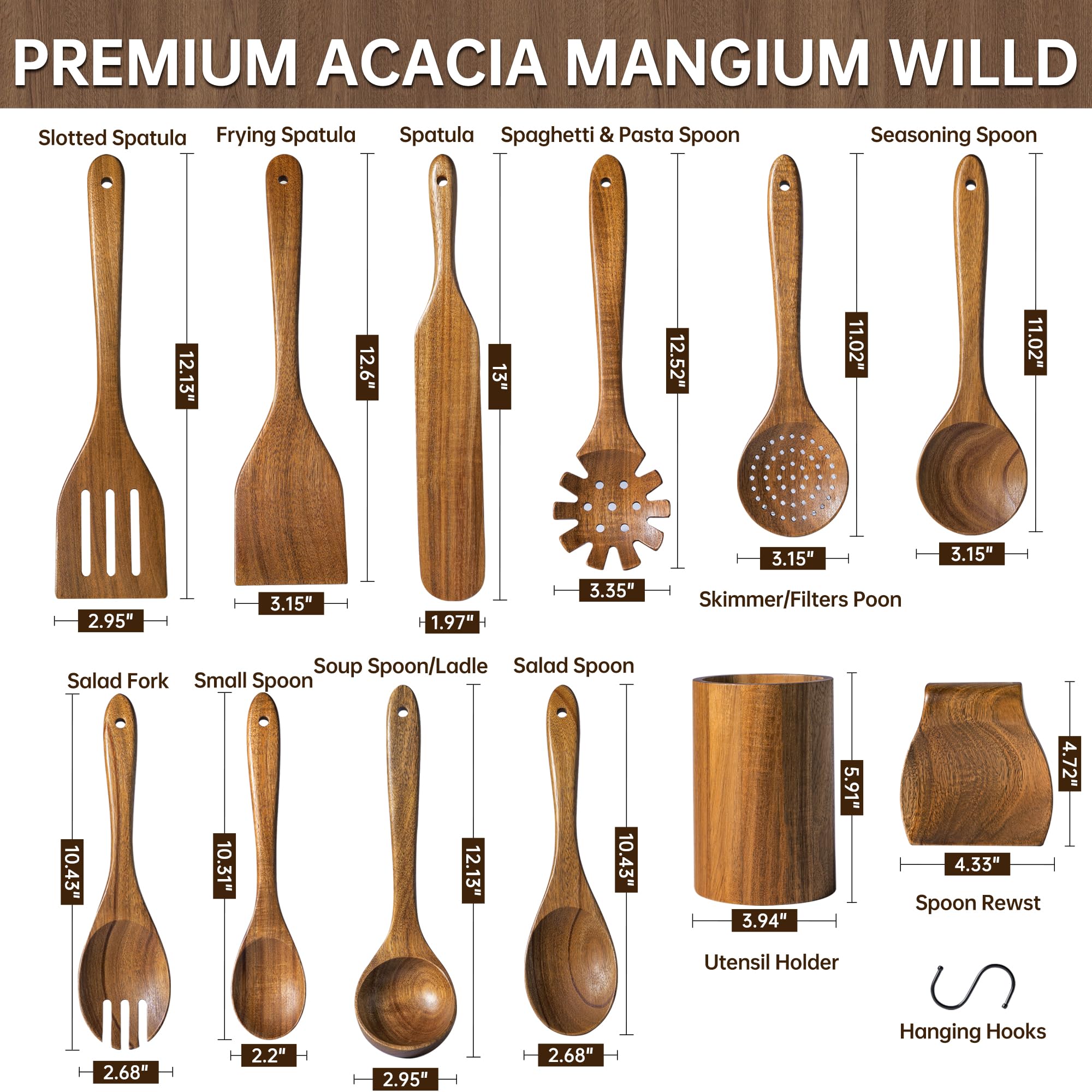 Fyctio acacia utensils clean easily with warm soapy water