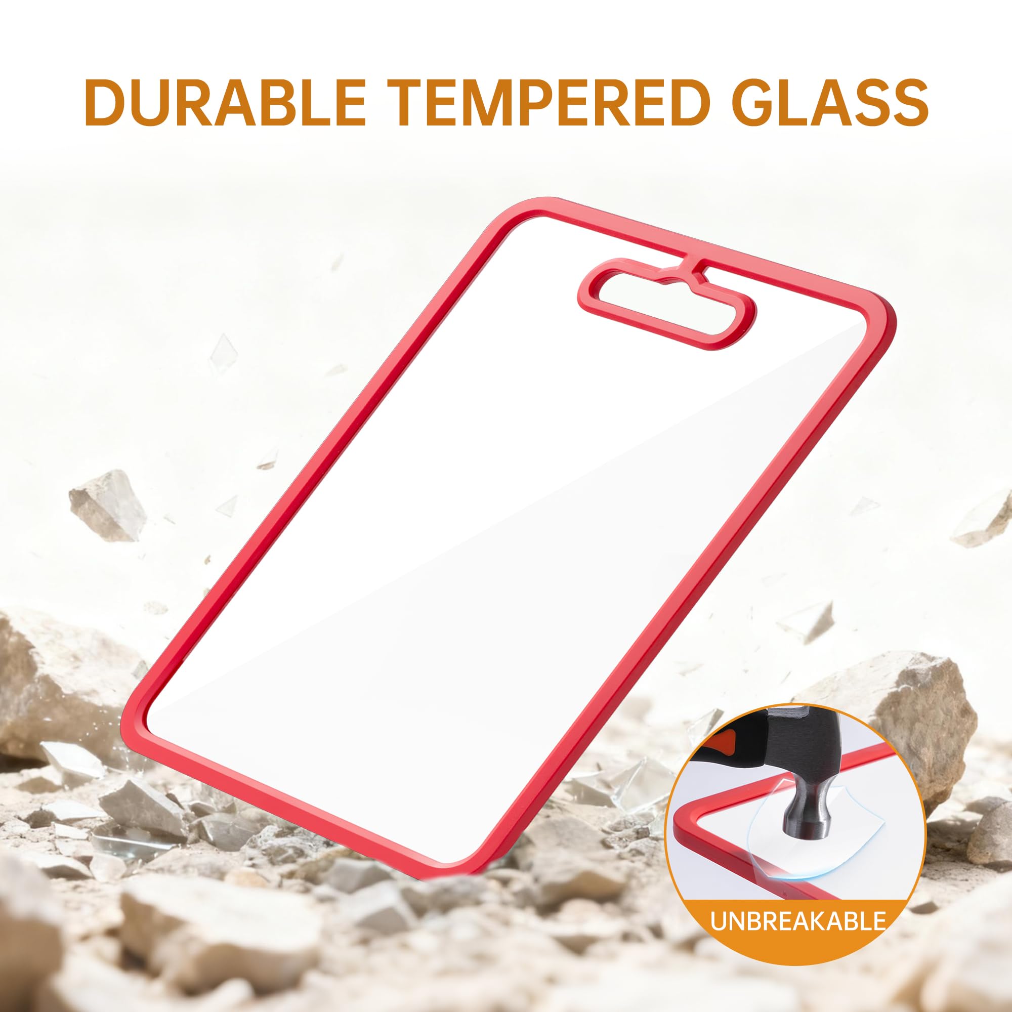 Fyctio glass cutting board ergonomic handle aids safe carrying and serving.
