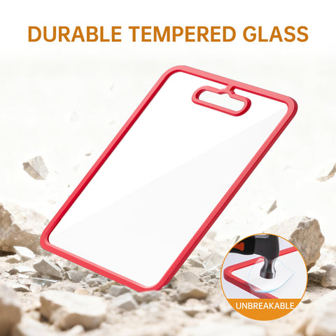 Fyctio glass cutting board ergonomic handle aids safe carrying and serving.