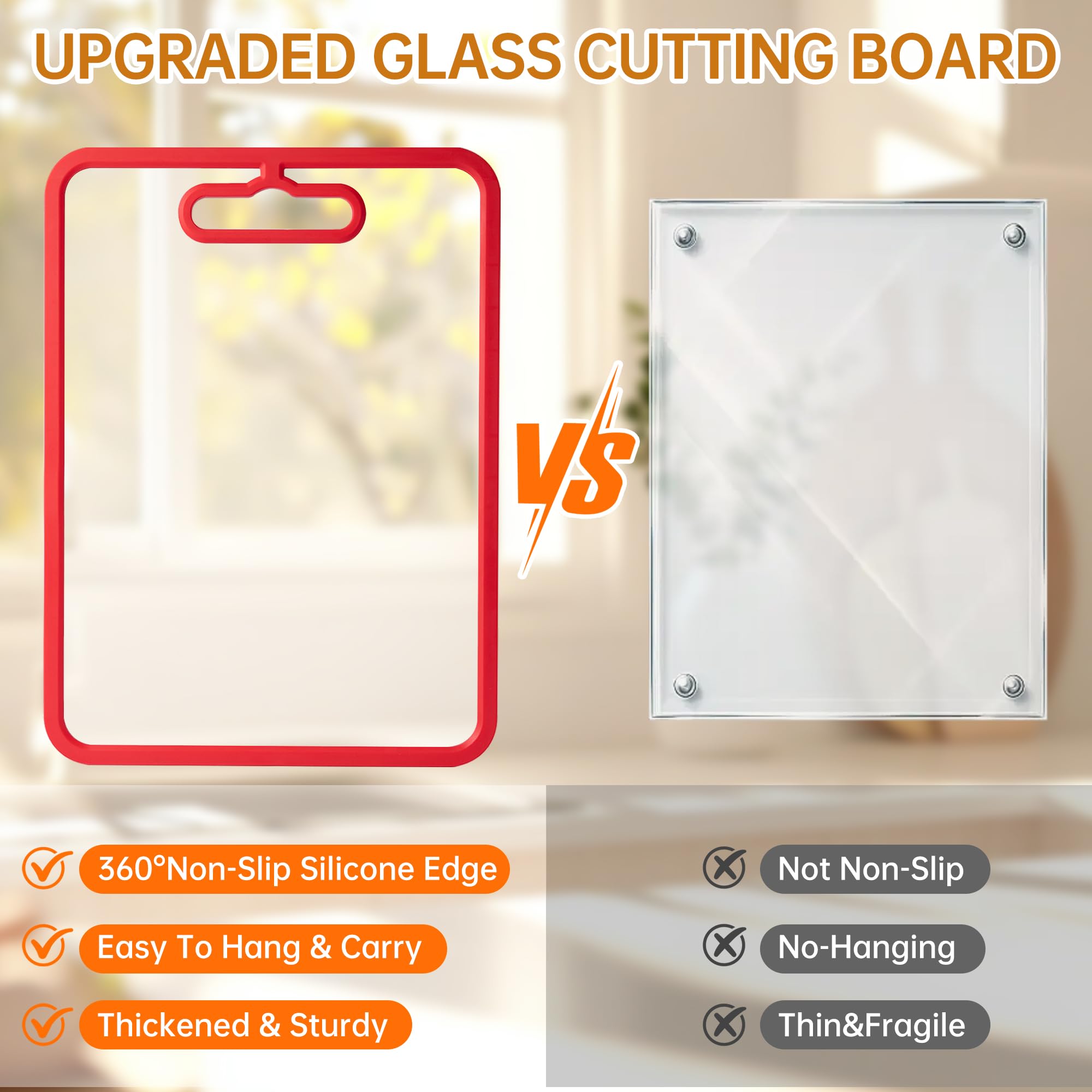 Fyctio shatter-resistant glass board stands up to heavy chopping daily.