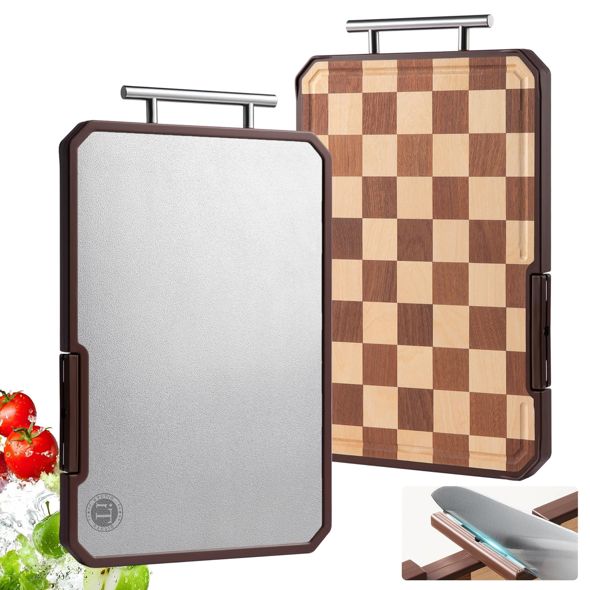 Fyctio titanium cutting board with built-in knife sharpener for precise prep