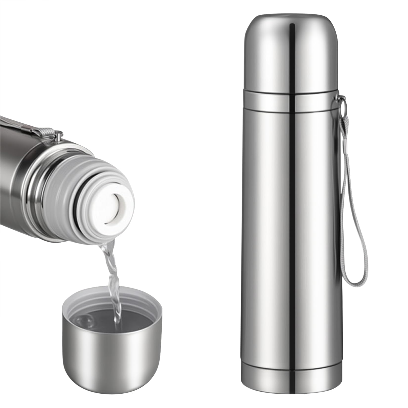FYJHLQZZ stainless steel thermal bottle full view demonstrates sleek design and portable size.
