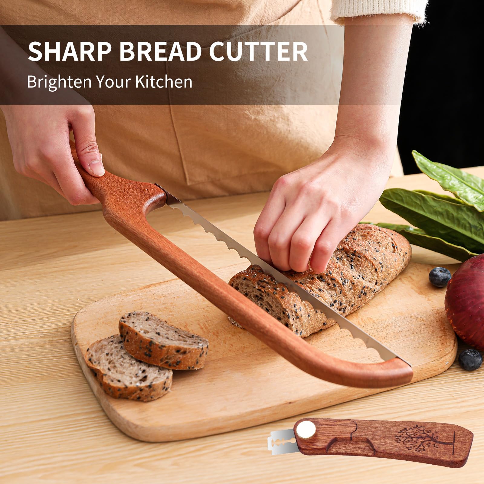 FYLFOTA bread bow wooden stand showing natural grain beauty.
