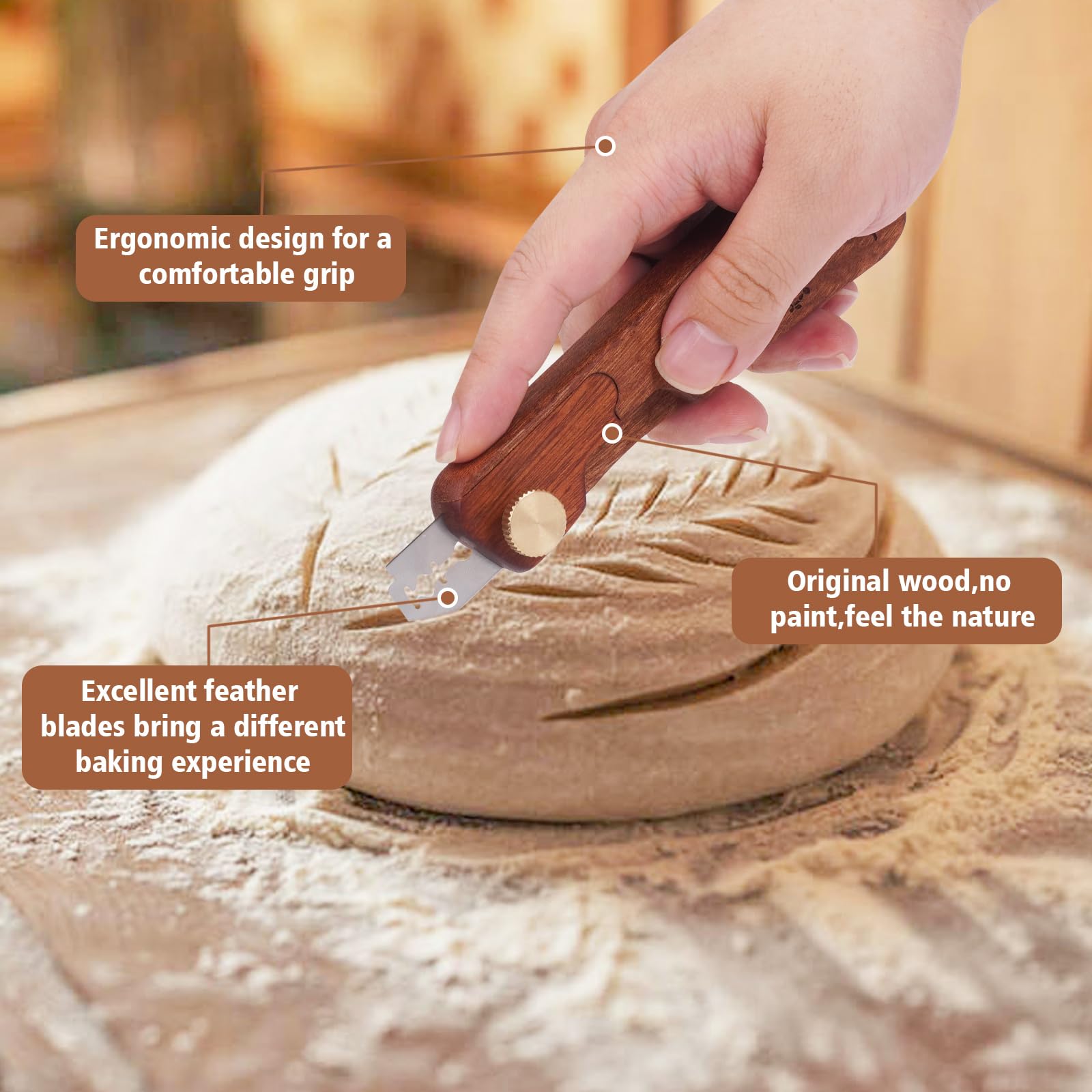 FYLFOTA sourdough bread scorer knife ready for even scoring before baking.