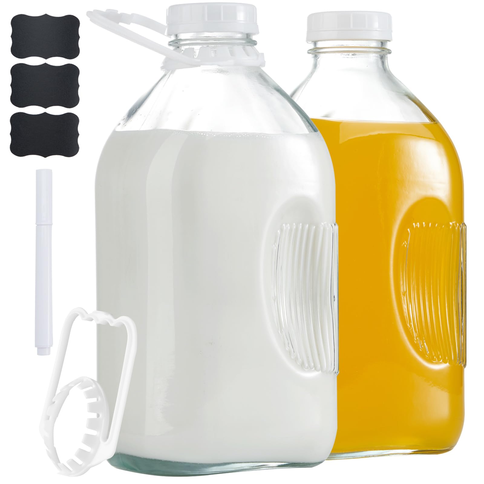 FyndraX glass milk jug with cap and handle for easy pouring.