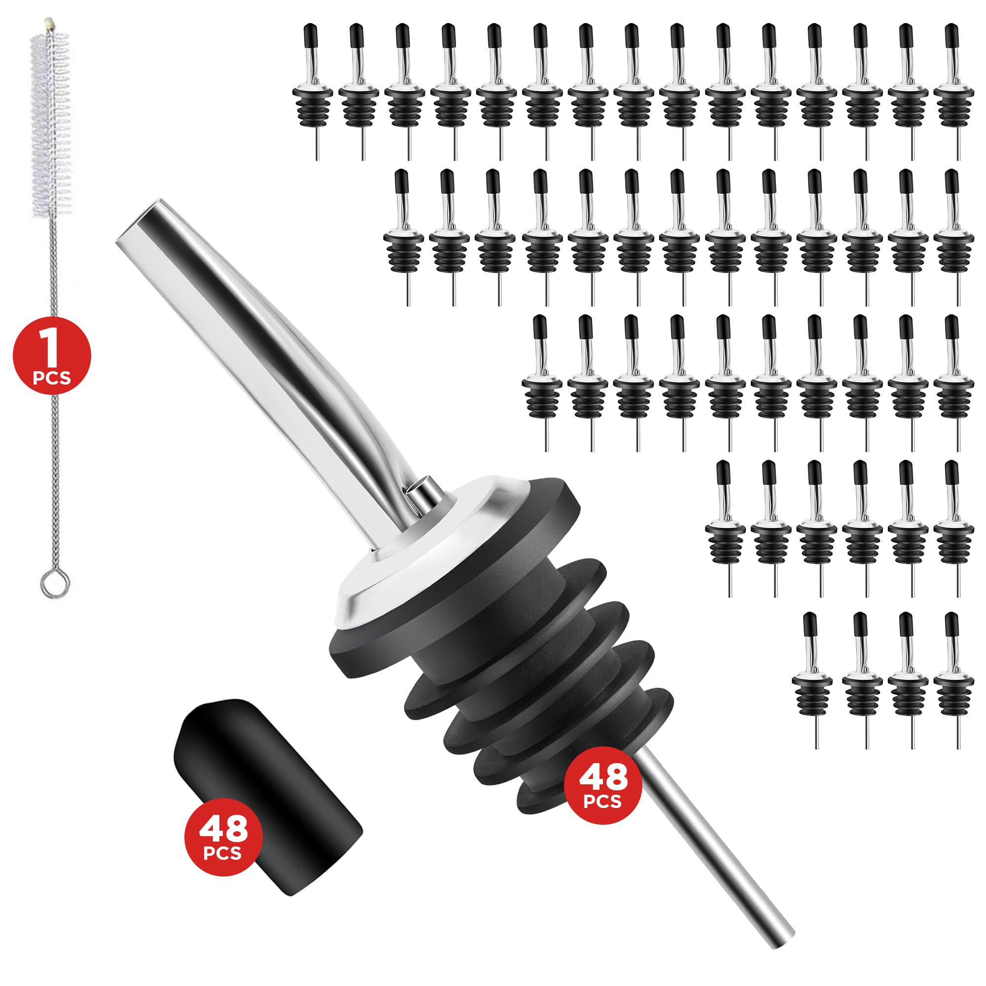 FYNECHEF 48-pack bottle pourers for precise liquor pours at home or bar.