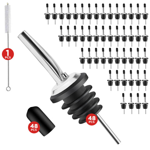 FYNECHEF 48-pack bottle pourers for precise liquor pours at home or bar.