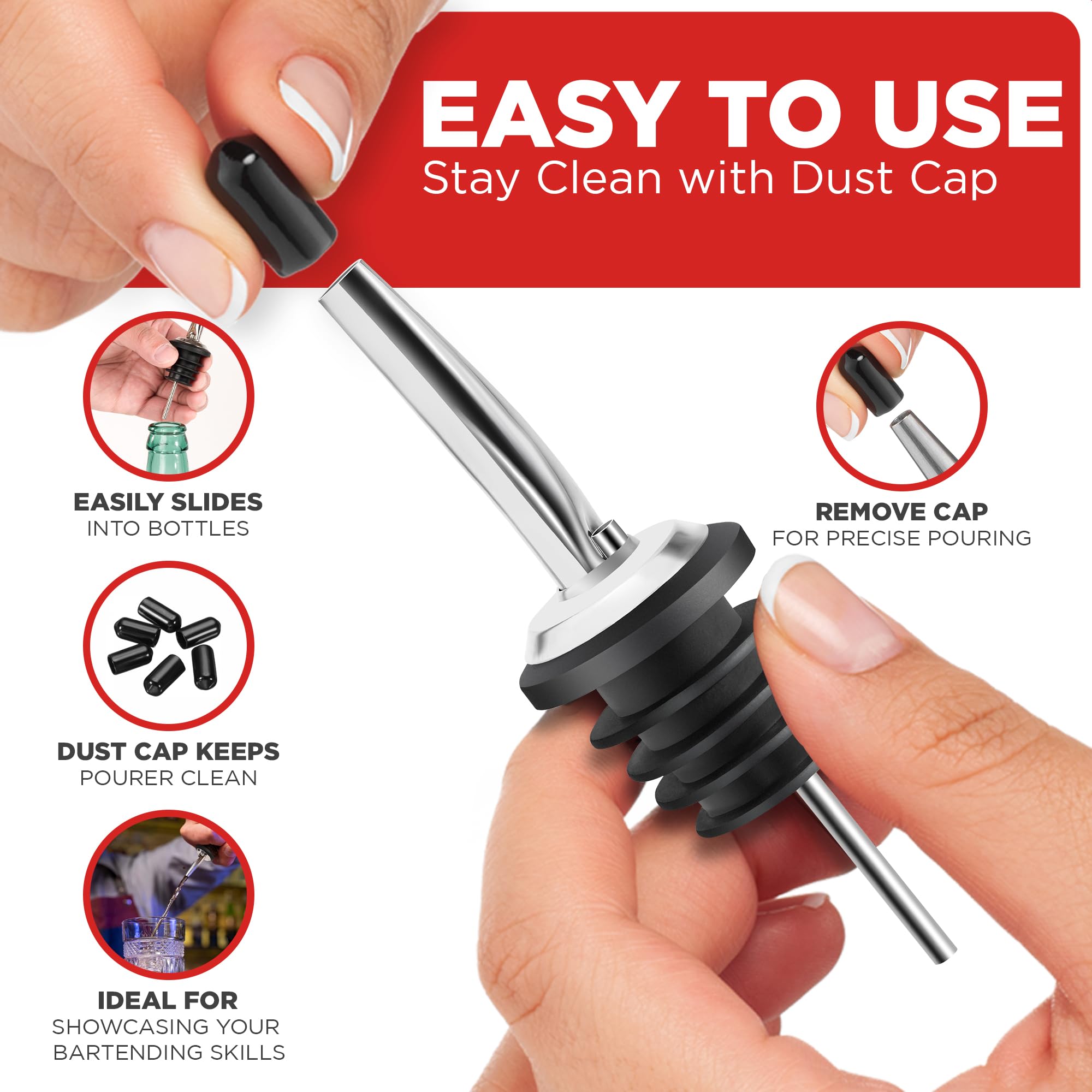 FYNECHEF easy-clean bottle pourers with brush for quick maintenance.
