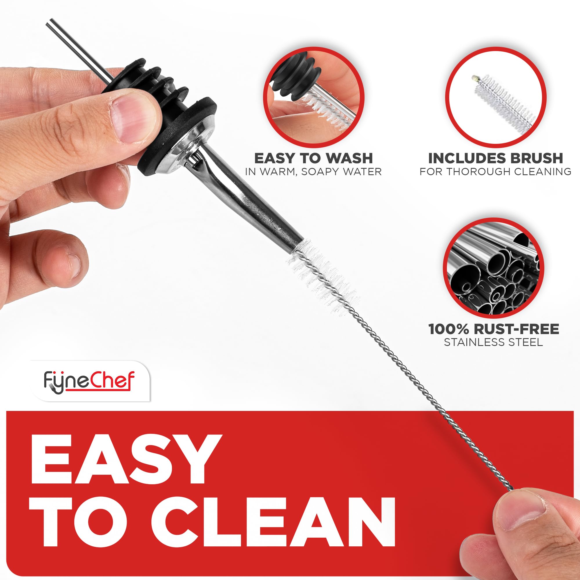 FYNECHEF stainless steel bar pour spouts for drip-free performance during service.