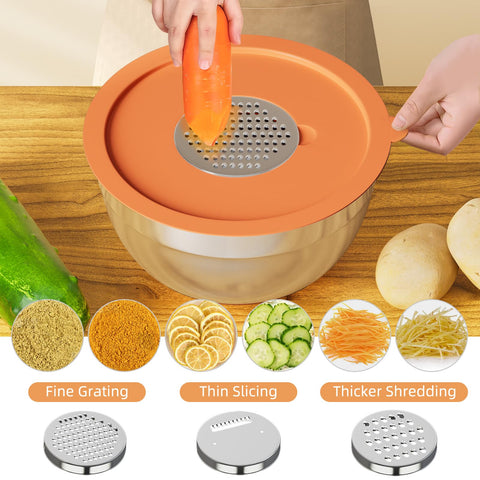 Fyrnova 3-grater attachments for slicing, shredding, and grating right in the bowl