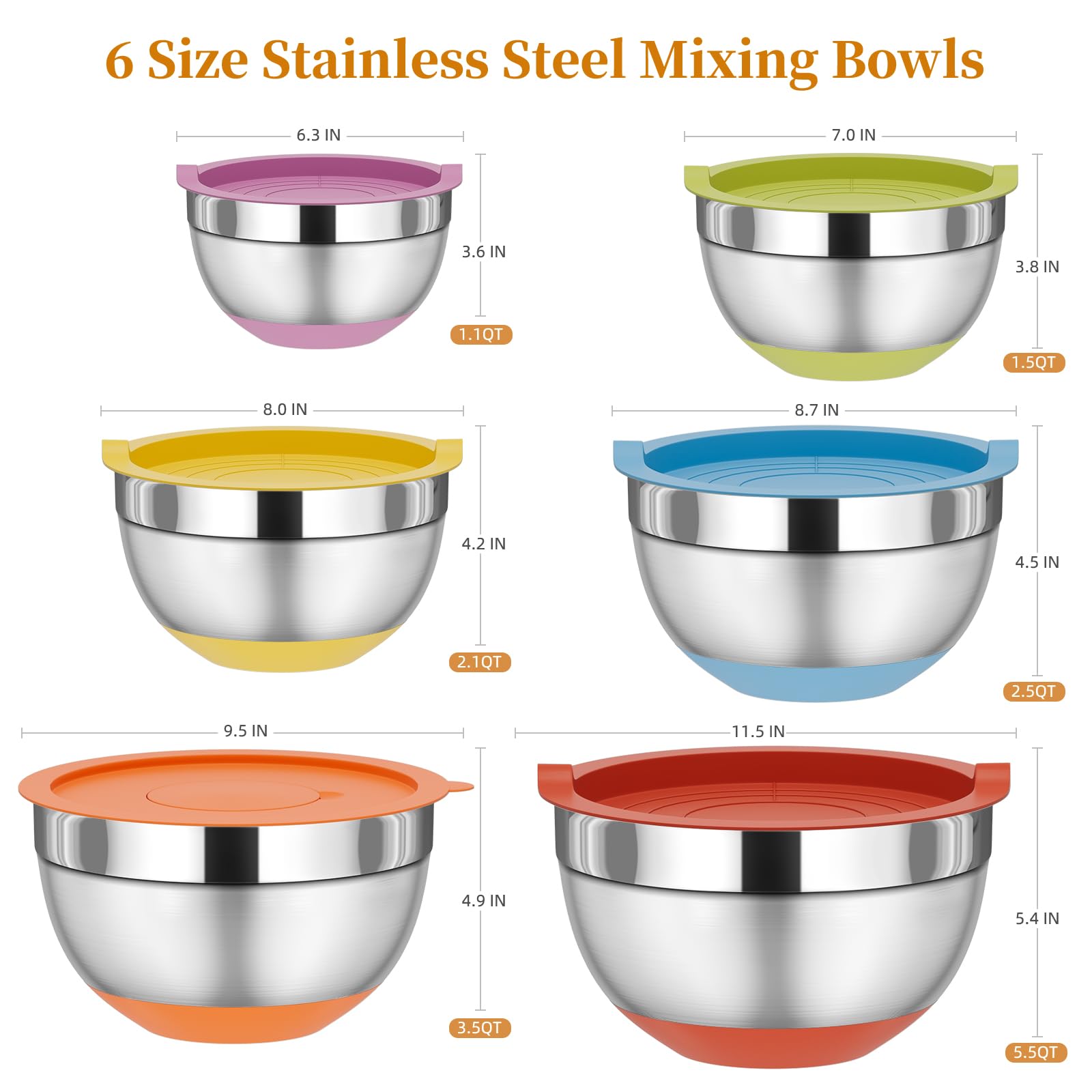 Shiny Fyrnova stainless steel mixing bowls highlighting durable construction