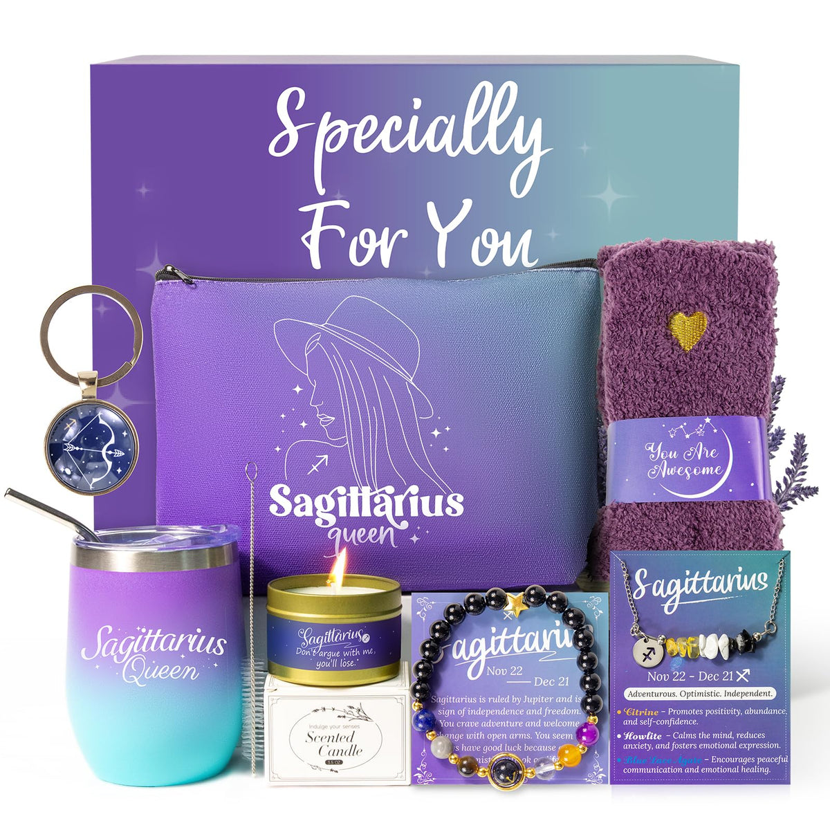 Fyroax Sagittarius socks in blue-purple gradient for a cheerful daily look.