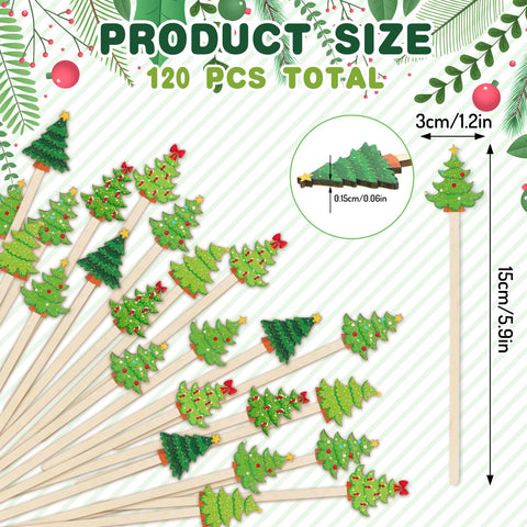 FYSUIMU wooden stirrers featuring green pine trees for holiday cocoa.