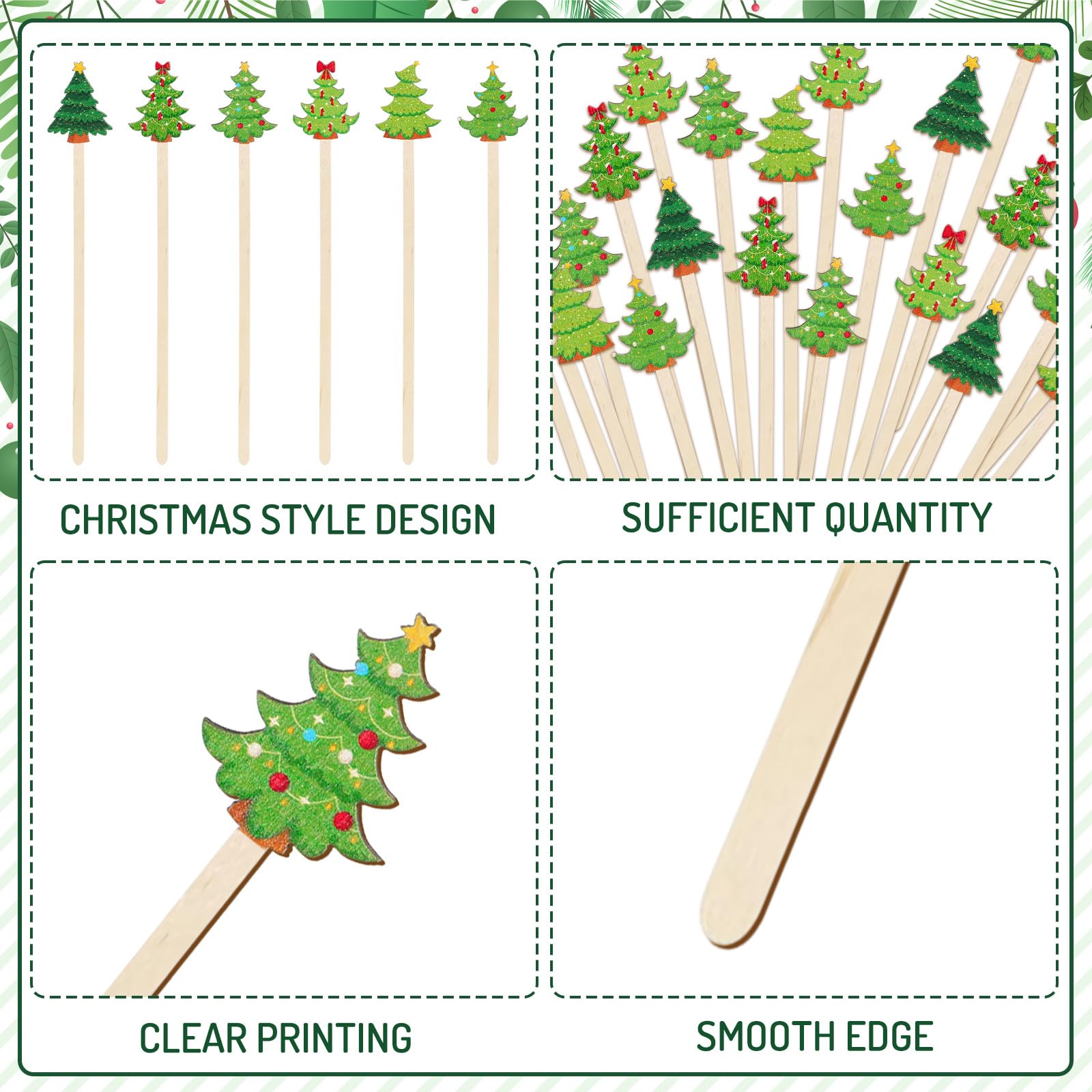 FYSUIMU pine-design stirrers enhance cocktails and warm beverages.