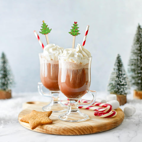 FYSUIMU Christmas stirrers in green with pine motifs for drinks.