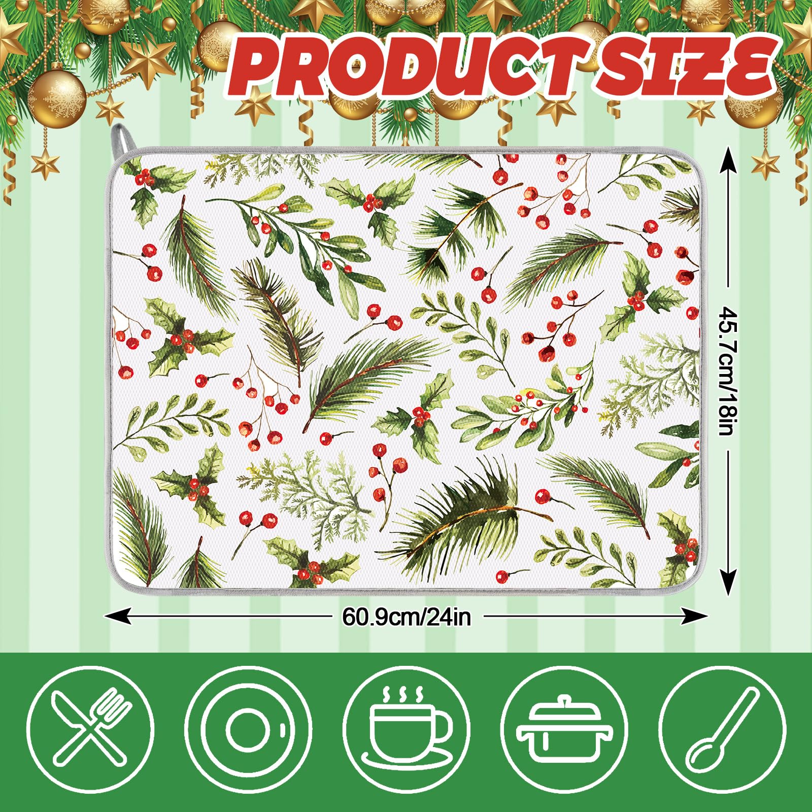 FYSUIMU holly leaves design on 18x24 mat ready to dry dishes