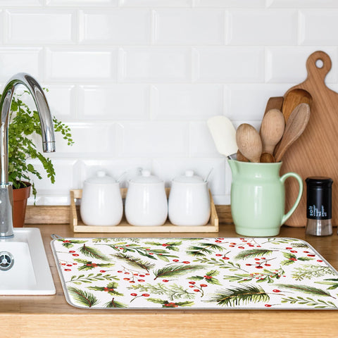FYSUIMU mat on kitchen counter acts as a practical drying helper
