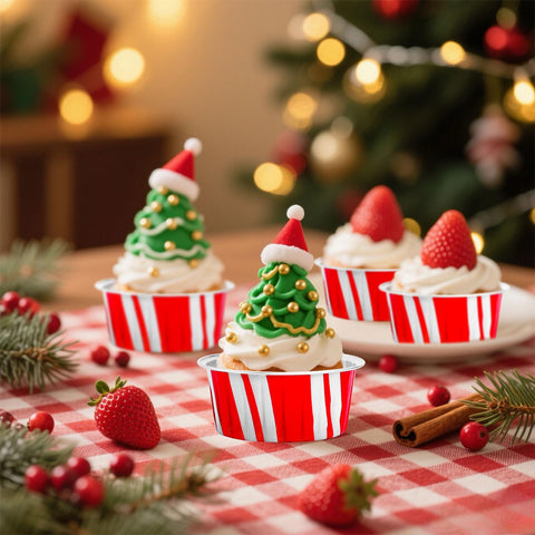 FYSUIMU red and white holiday liners elevate table decor and dessert presentation