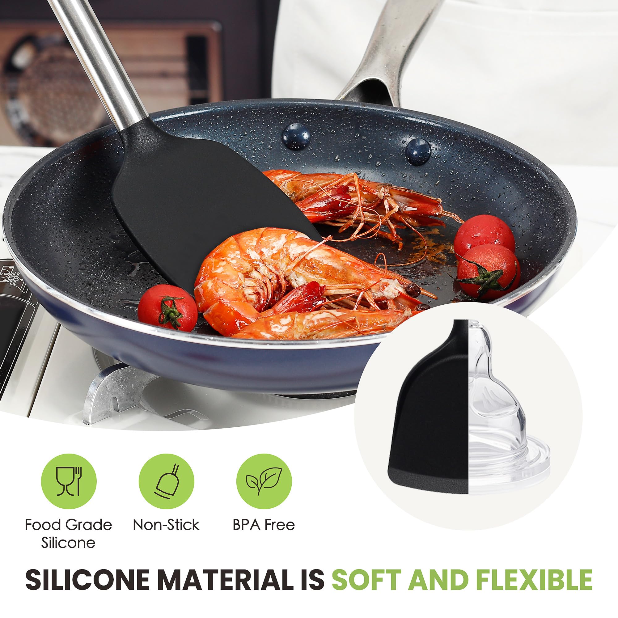 Fyva dishwasher-safe silicone head protects cookware and resists sticking