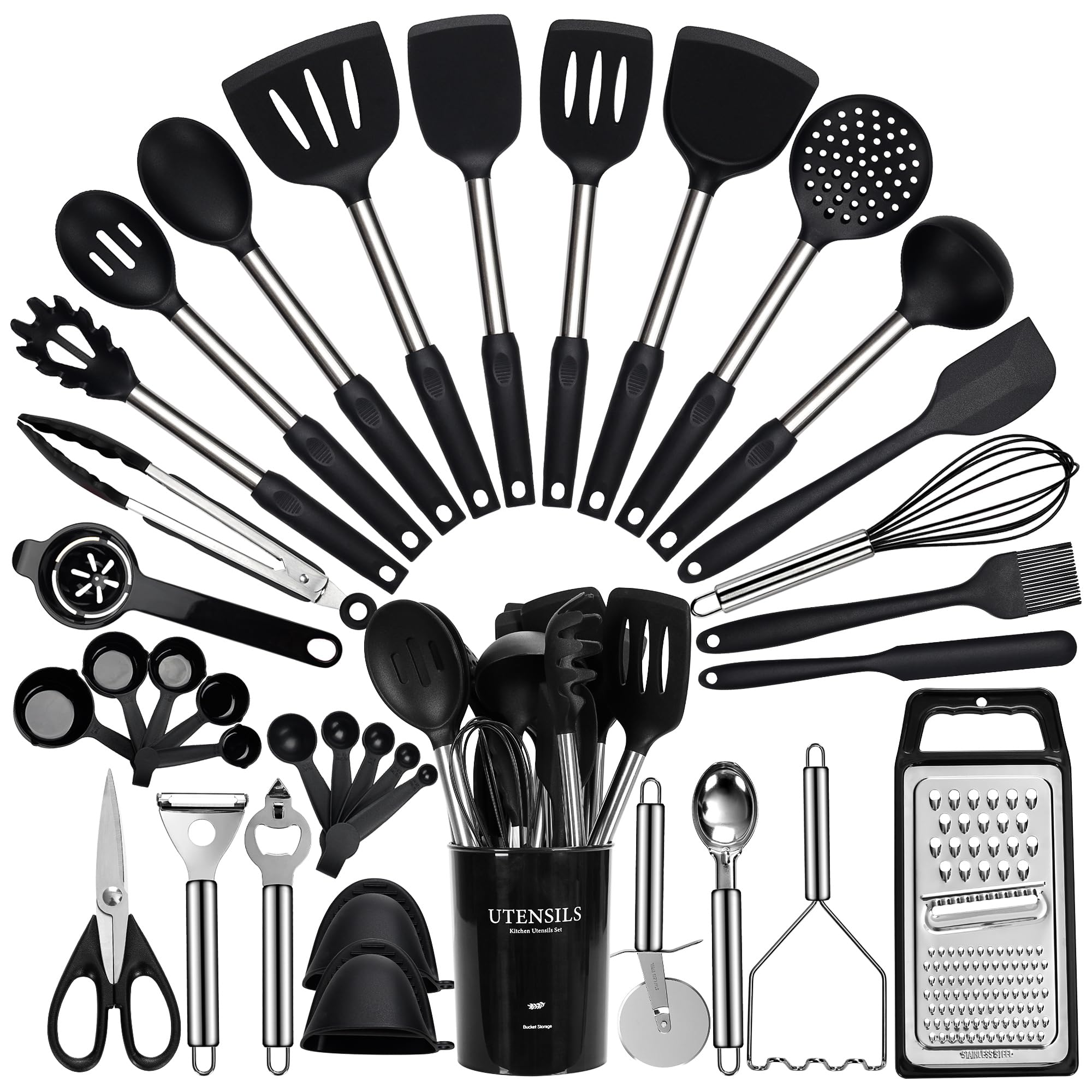 Fyva large 35-piece utensil set with holder for organized kitchen prep