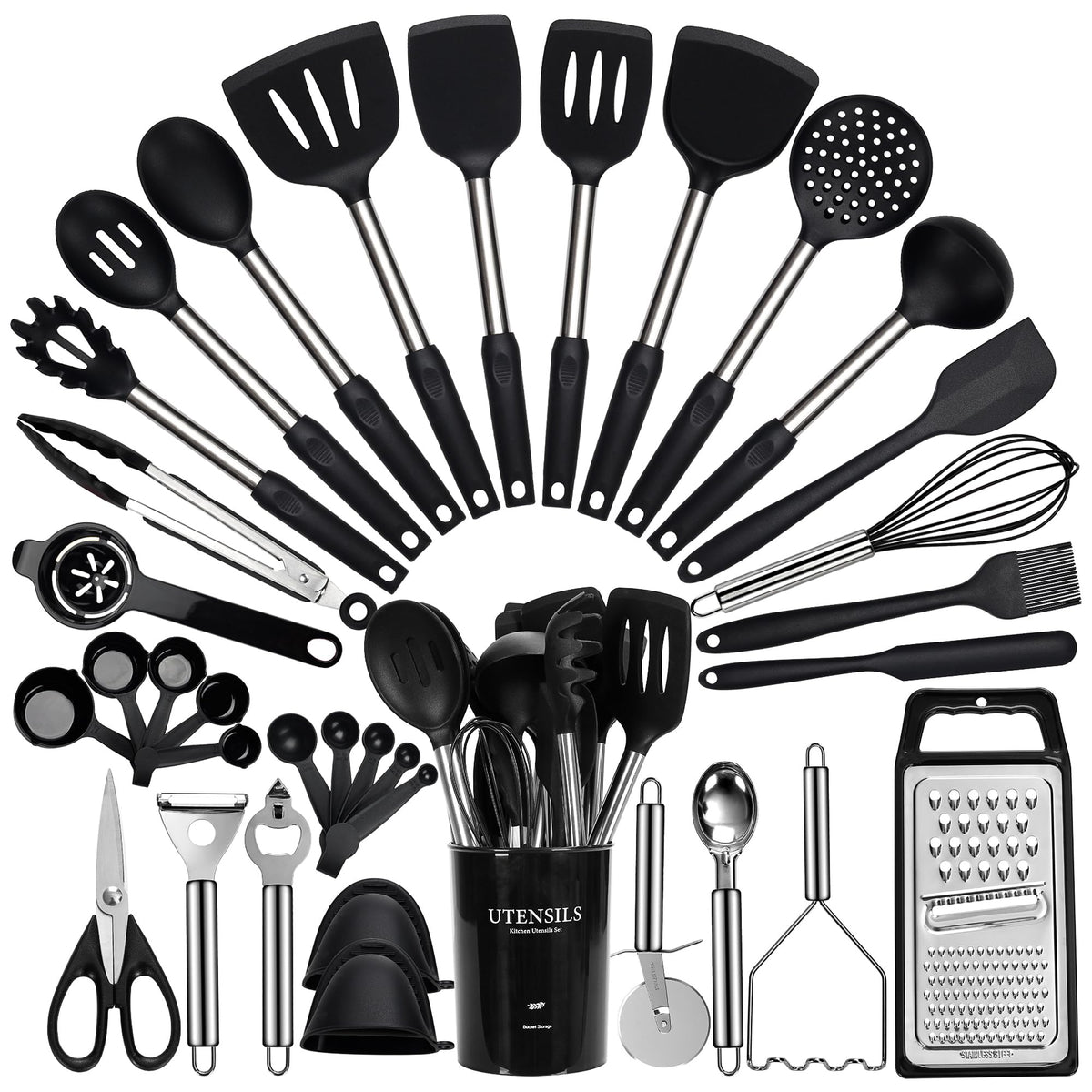 Fyva large 35-piece utensil set with holder for organized kitchen prep