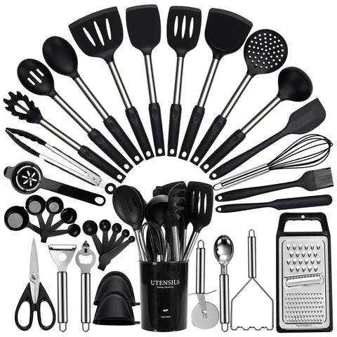 Fyva large 35-piece utensil set with holder for organized kitchen prep