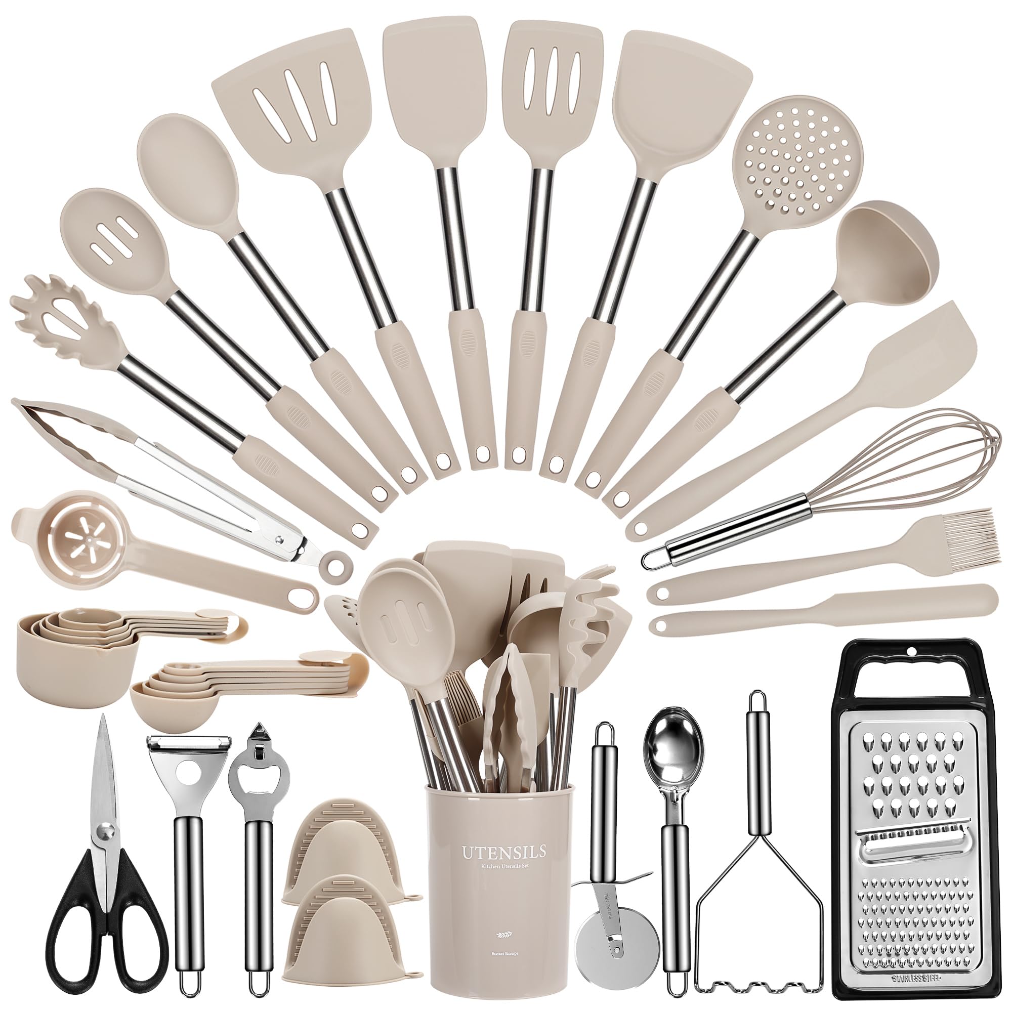 Fyvva Large Cooking Utensils Set with Holder for organized meal prep and easy access.