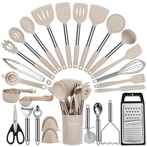 Fyvva Large Cooking Utensils Set with Holder for organized meal prep and easy access.