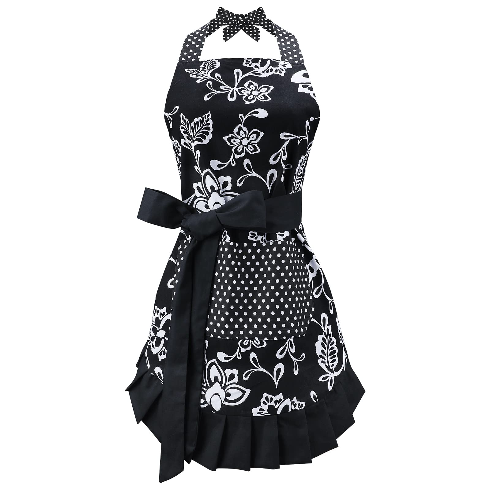 G2PLUS Vintage Floral apron front view showing a convenient pocket for utensils.