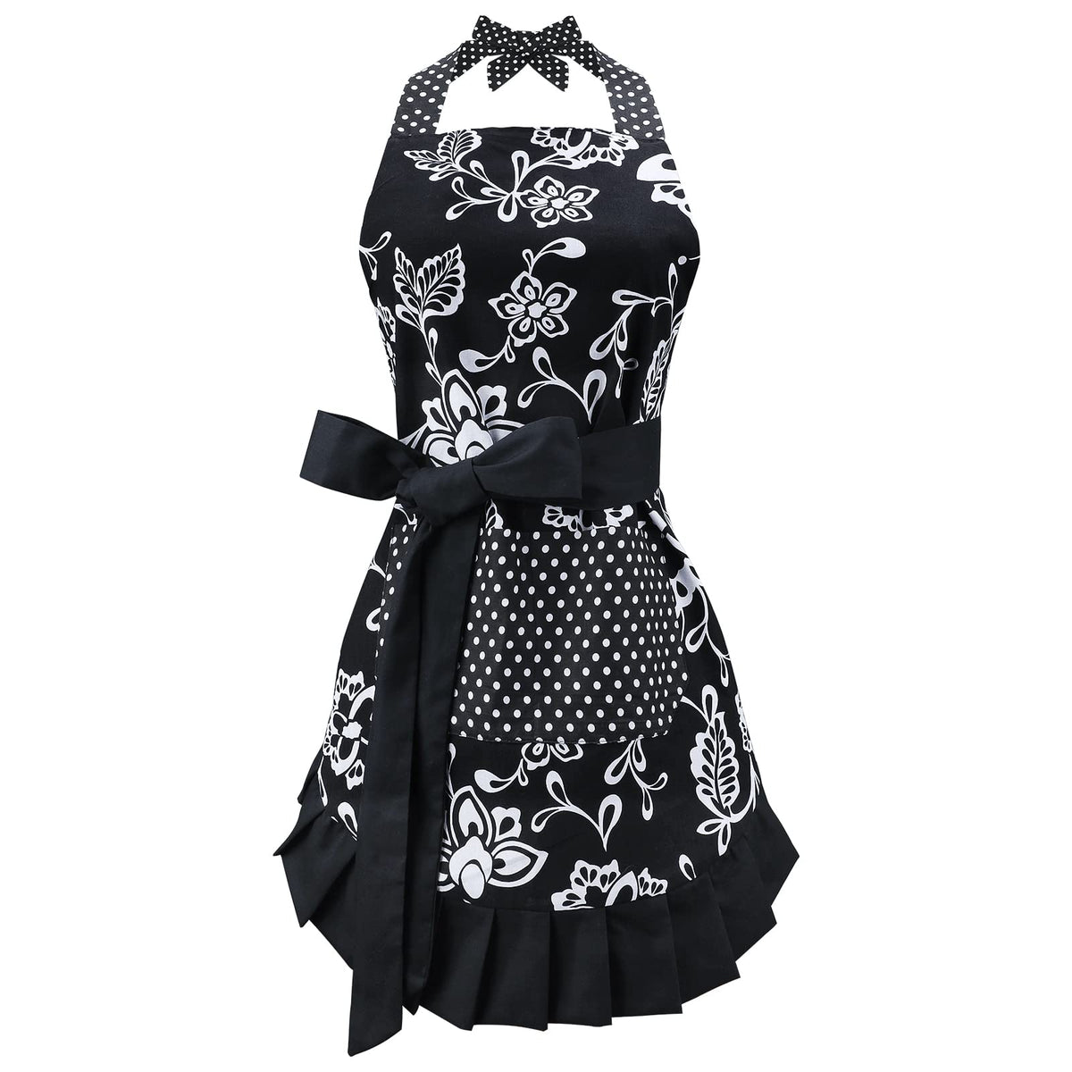 G2PLUS Vintage Floral apron front view showing a convenient pocket for utensils.