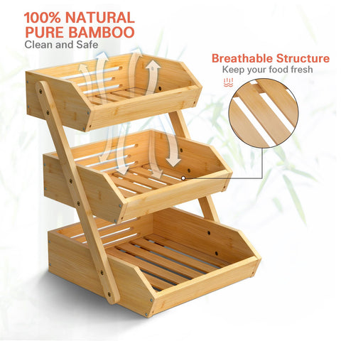 G.a HOMEFAVOR bamboo fruit basket side view showing sturdy construction.