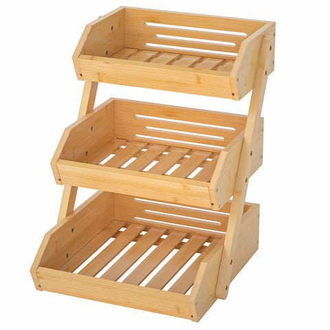 G.a HOMEFAVOR bamboo fruit basket top view with breathable 3-tier design.