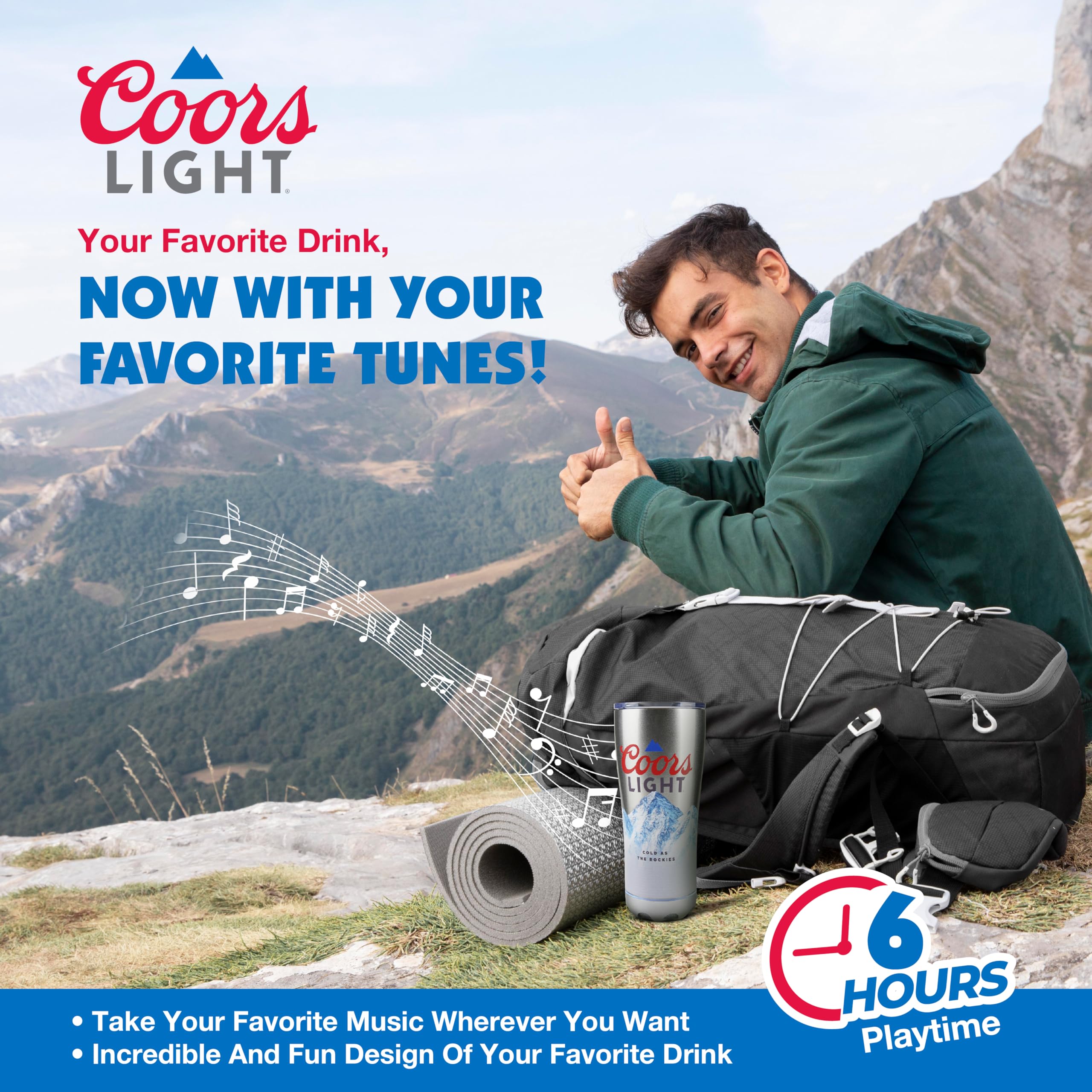 Gabba Goods 16oz capacity tumbler supports sipping and music without refills.