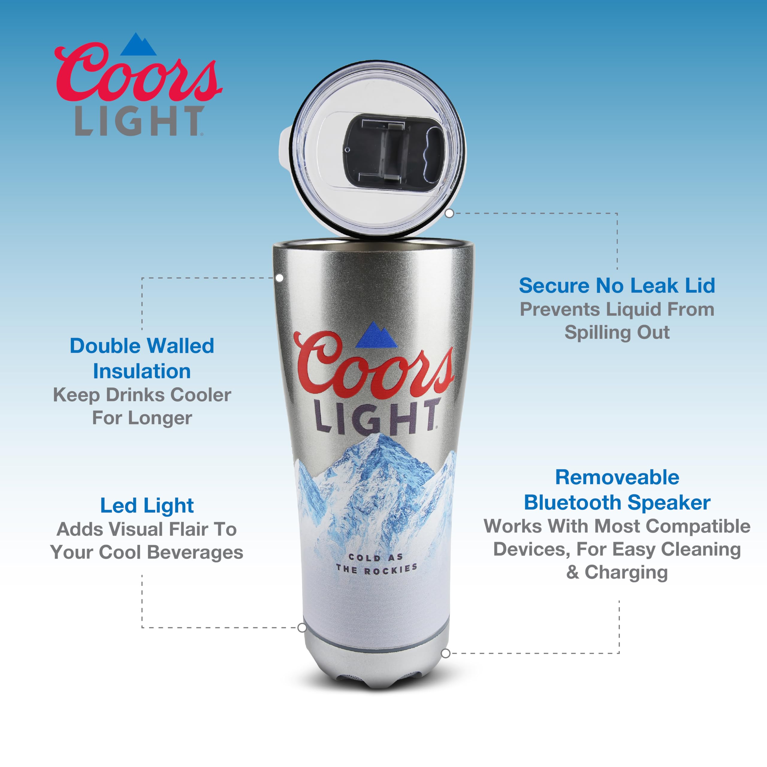Gabba Goods LED light feature adds ambience to evening outdoor gatherings.
