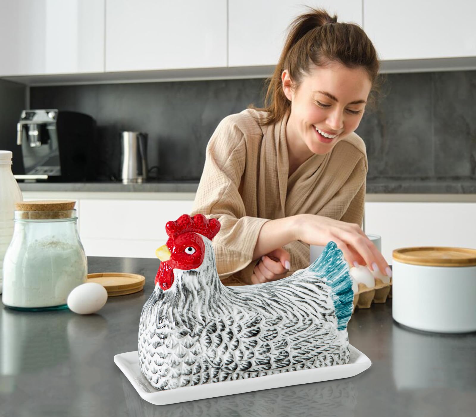 GABROC hen-shaped butter dish cover adds color and charm to your kitchen.