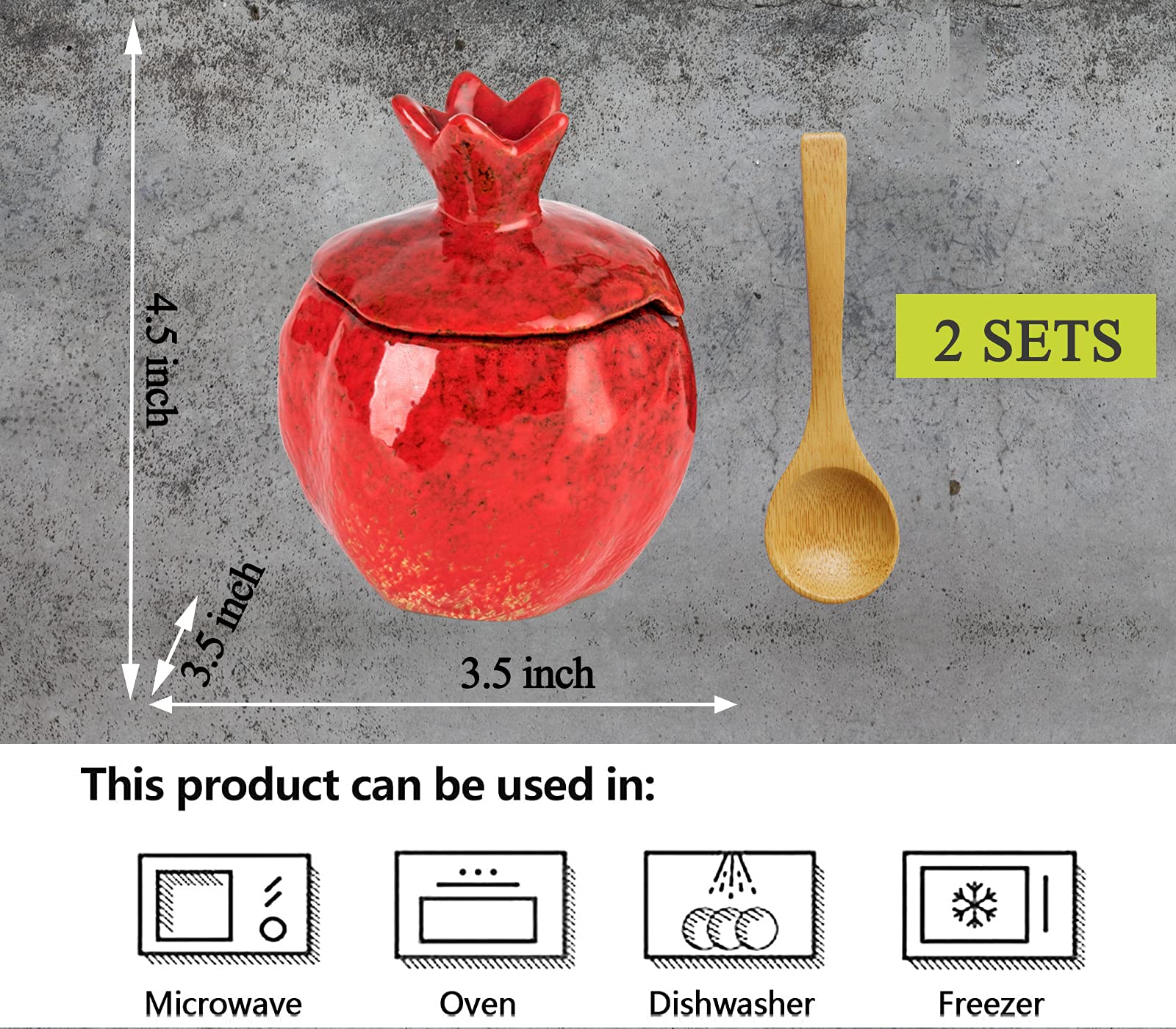 GABROC ceramic glaze close-up shows vibrant pomegranate design.