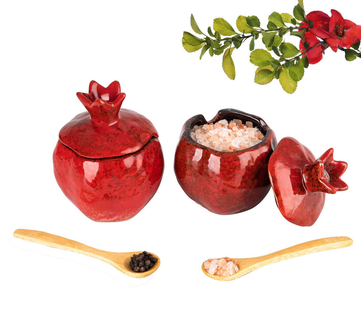GABROC salt cellar with lid, pomegranate motif, stylish kitchen storage.