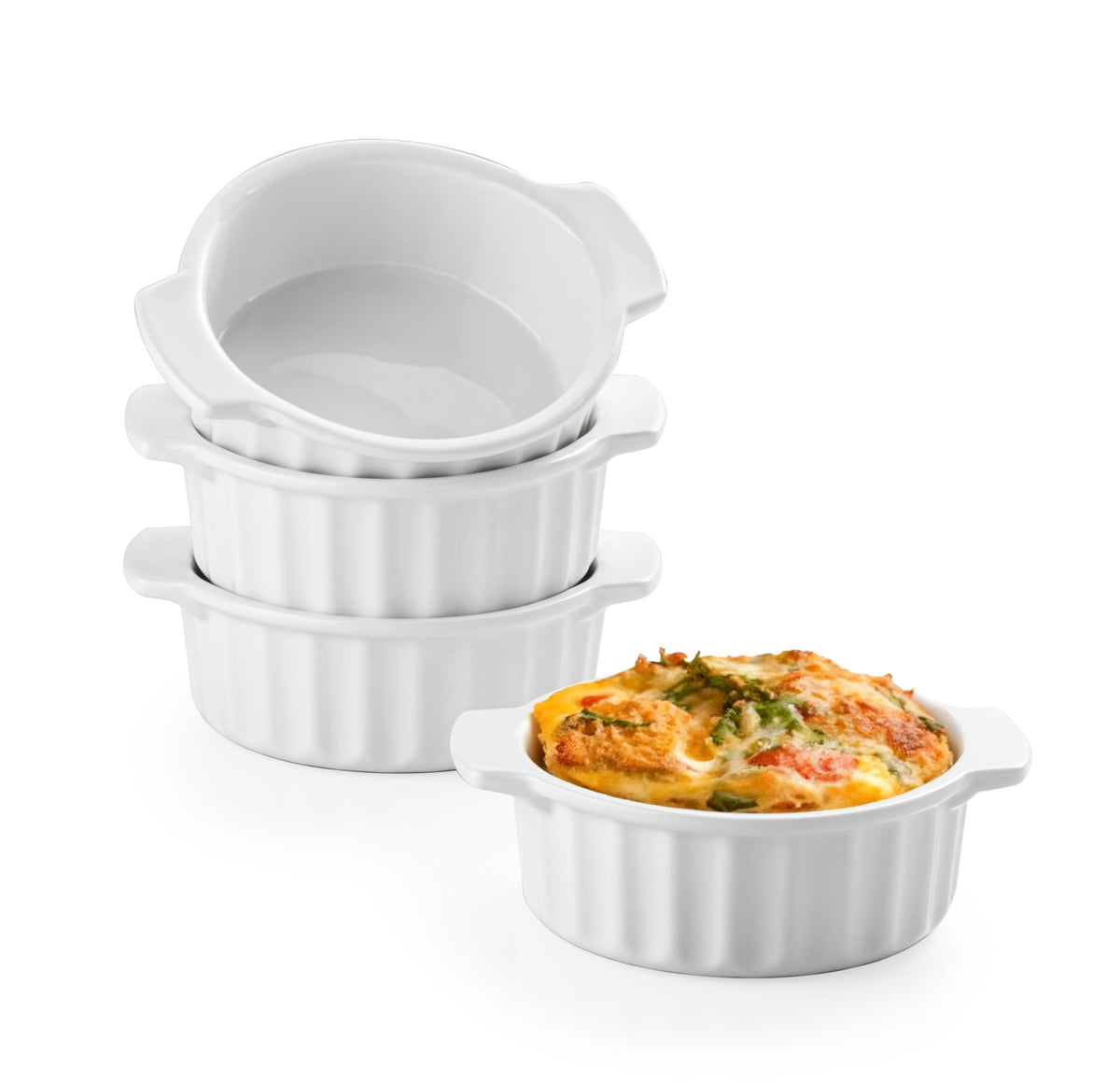 Gacoree 12 oz ramekins with handles for easy serving and portion control.