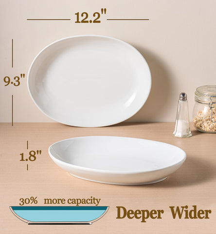 Gacoree oval platter with deep rim, side view to prevent spills