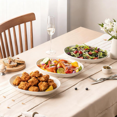 Gacoree oval platter on a table setting, elegant white design