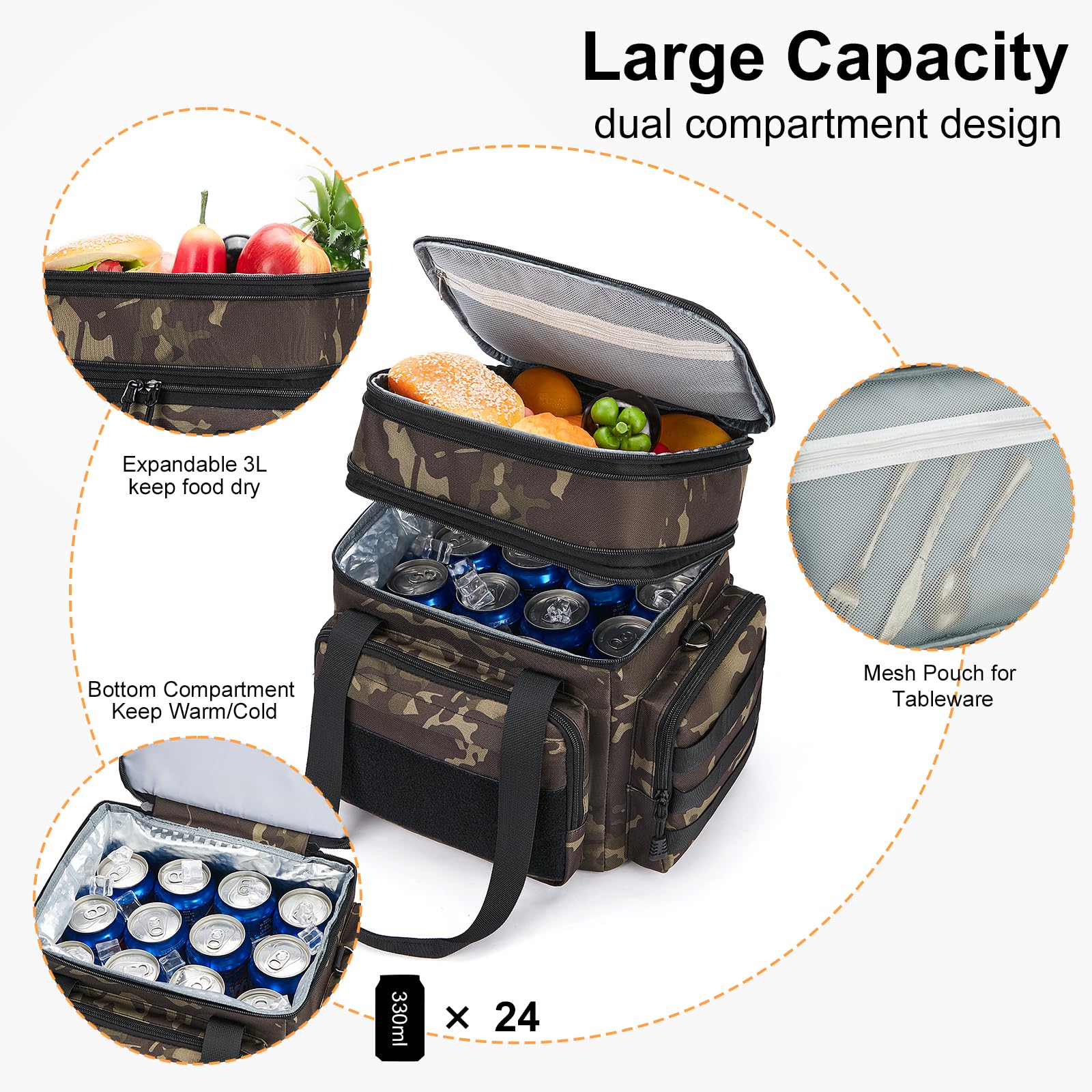 Gafetrey lunch box with expandable upper compartment for extra capacity on the go.